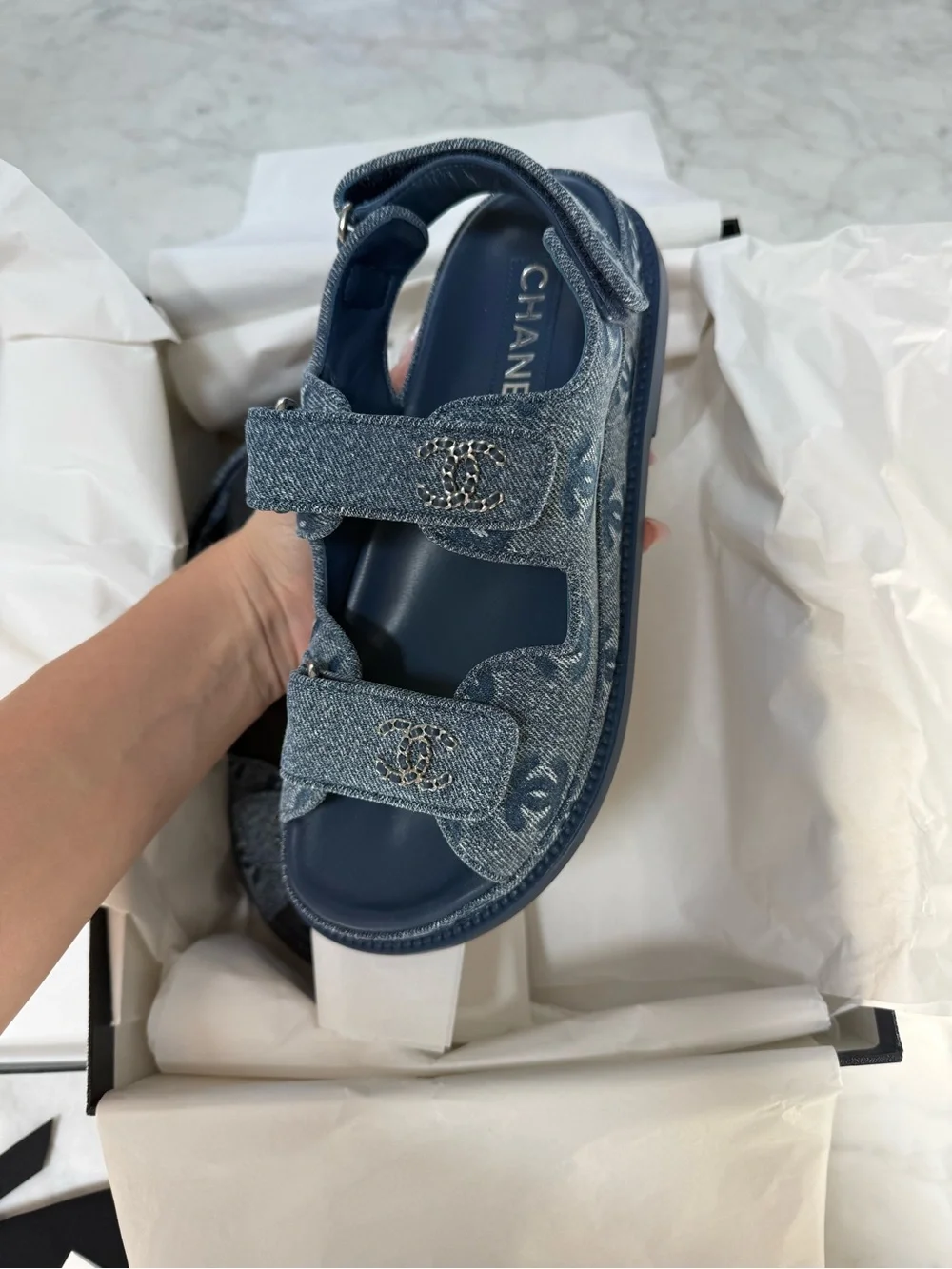 Chanel Denim Granddad sandal 35.5C fits 36